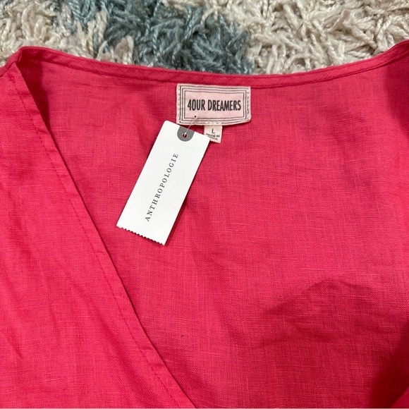 NWT Anthropologie 4our Dreamers Women's Pink Linen  Wrap Dress Size Large - Picture 9 of 11